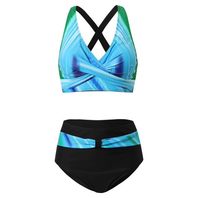 Light Blue Printed Twist Front 2pcs Bikini TQK610289-30