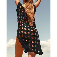 Black Hollow-out Pullover Beach Cover with Slit TQG310034-2
