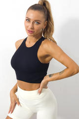 Black Ribbed Knit Cropped Yoga Sports Vest LC264388-2