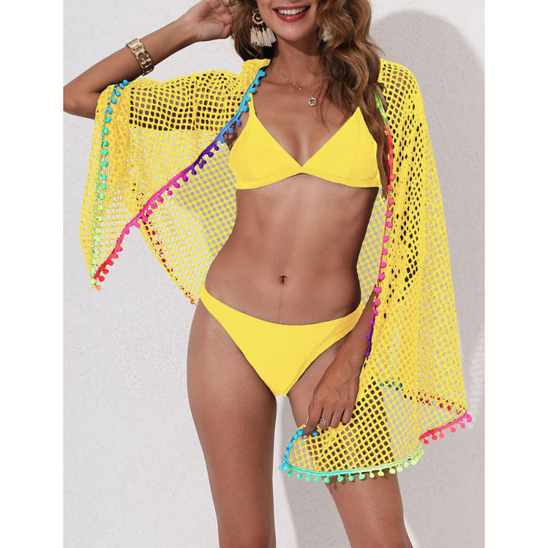 Yellow Multi-wear Colorful Tassels Beach Wrap Skirt TQG650001-7