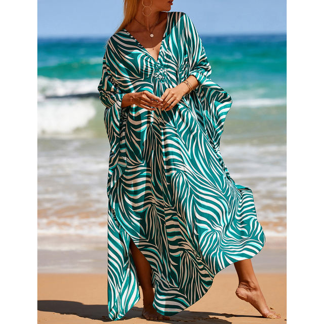 Light Green Print Long Kinimo Beachwear TQL310062-28