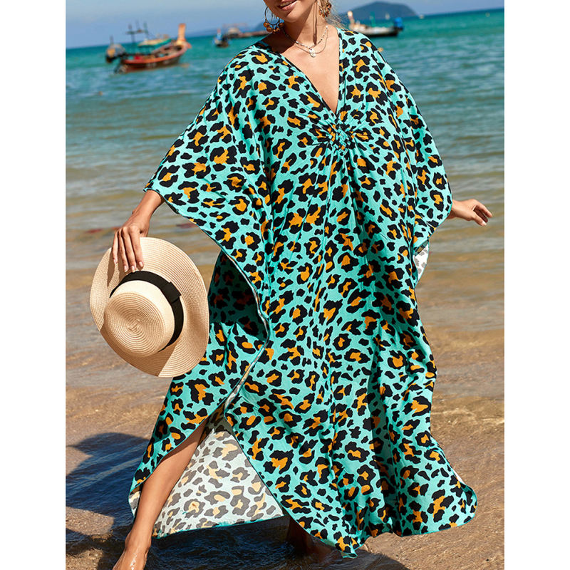 Green Stripe Print Long Kinimo Beachwear TQL310062-9