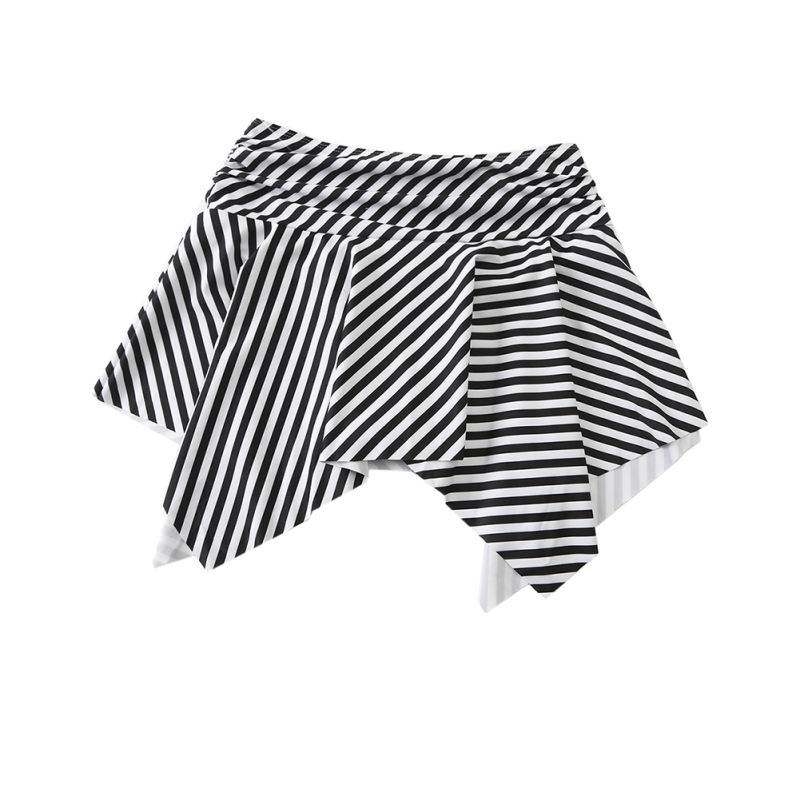 Black White Pleated Irregular High Waist Beach Culottes TQK630011-37