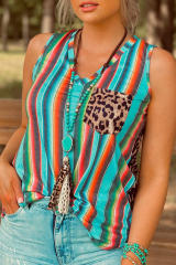 Multicolor Serape Leopard Patchwork Pocket V Neck Tank Top LC2568030-22