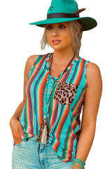 Multicolor Serape Leopard Patchwork Pocket V Neck Tank Top LC2568030-22