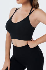 Black Ribbed Knit Strappy Back Yoga Bra LC264384-2