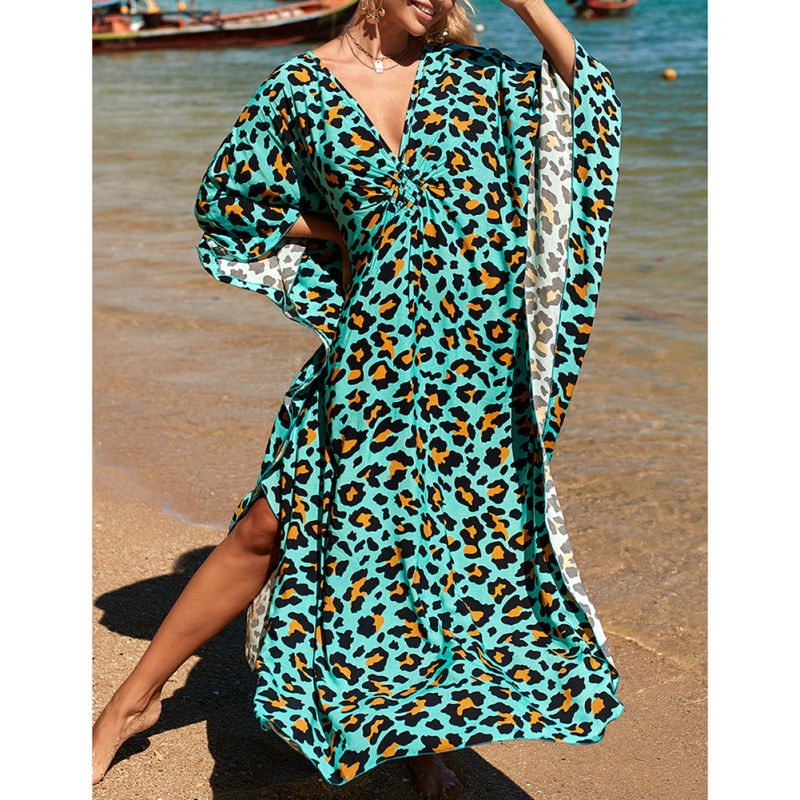 Green Stripe Print Long Kinimo Beachwear TQL310062-9