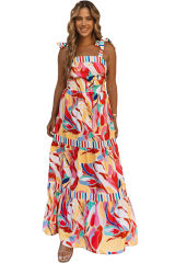 Multicolor Abstract Print Striped Trim Maxi Sundress LC6112858-22
