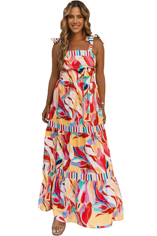 Multicolor Abstract Print Striped Trim Maxi Sundress LC6112858-22