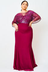Red Sequin Mesh Open Back Plus Size Maxi Dress PL61526-3