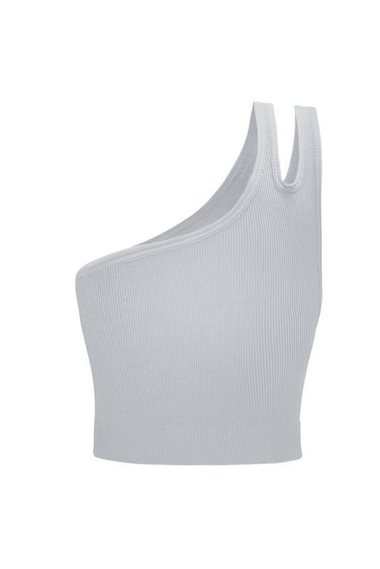 Gray Single Split Shoulder Ribbed Cropped Sports Top LC264429-11