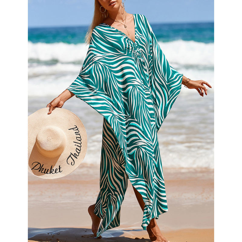 Light Green Print Long Kinimo Beachwear TQL310062-28
