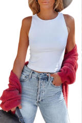 White Seamless Sleeveless Rib Knit Crop Top LC2565159-1