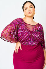 Red Sequin Mesh Open Back Plus Size Maxi Dress PL61526-3