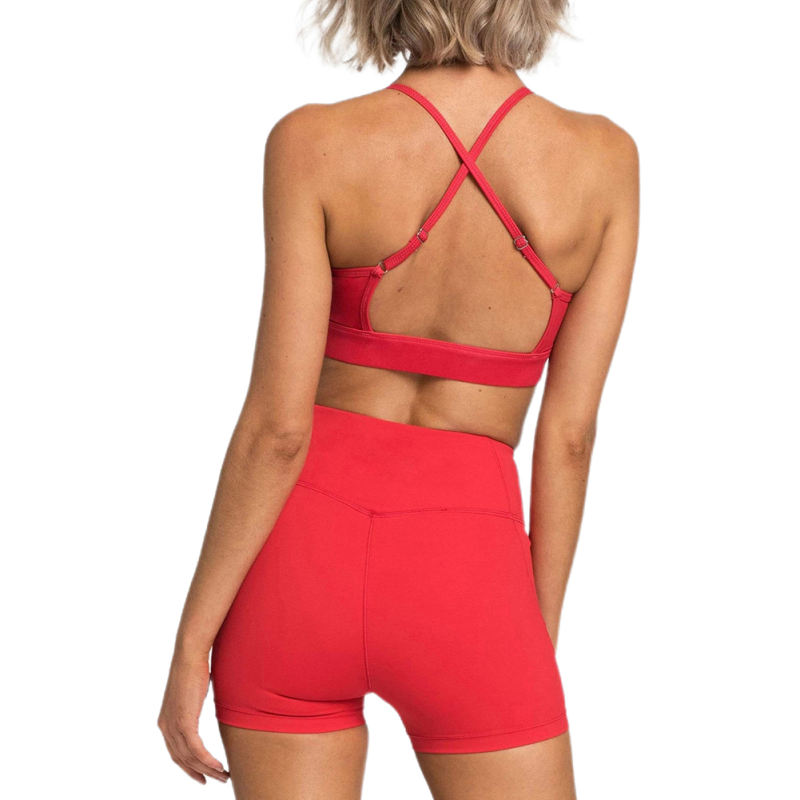Red Back Criss Yoga Bra with Shorts Set TQL710038-3
