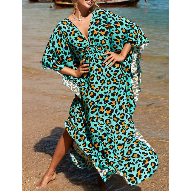 Green Stripe Print Long Kinimo Beachwear TQL310062-9