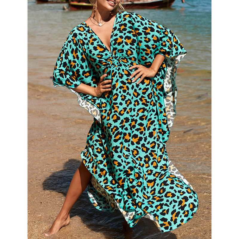 Green Stripe Print Long Kinimo Beachwear TQL310062-9