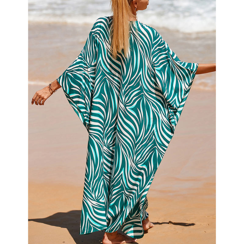 Light Green Print Long Kinimo Beachwear TQL310062-28