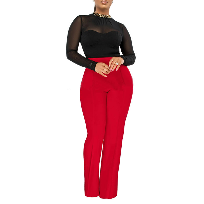 Red Back Zipper Straight Leg Pants TQV510001-3