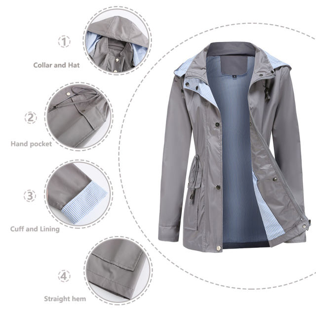 Gray Hooded Detachable Windproof Plus Size Windbreaker TQK280123-11