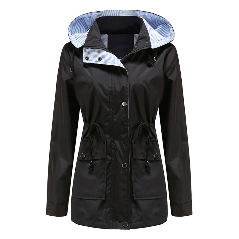 Black Hooded Detachable Windproof Plus Size Windbreaker TQK280123-2