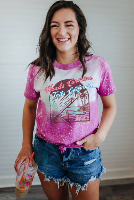 Rose Beach Holiday Graphic Bleached T-shirt LC25220300-6