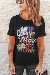 Black Country Music American Flag Print Short Sleeve T Shirt LC25220380-2