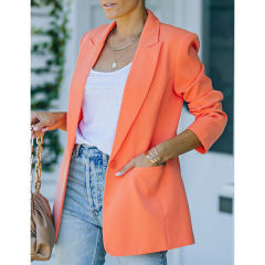 Orange Candy Button Lapel Collar Long Sleeve Blazer TQK260052-14