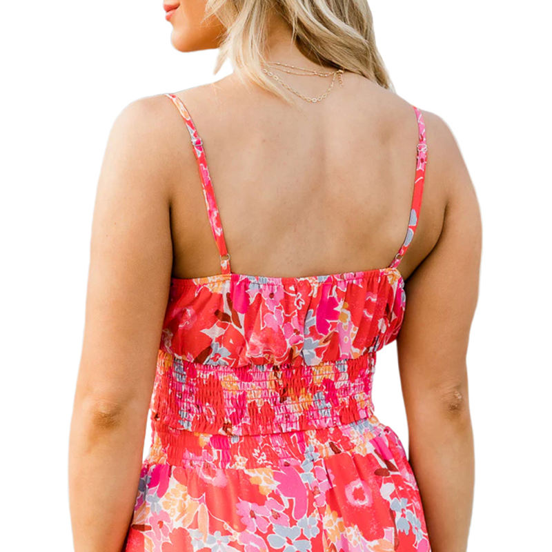 Red Leaf Print Crop Top with Wide Leg Pant Set TQG71002-3