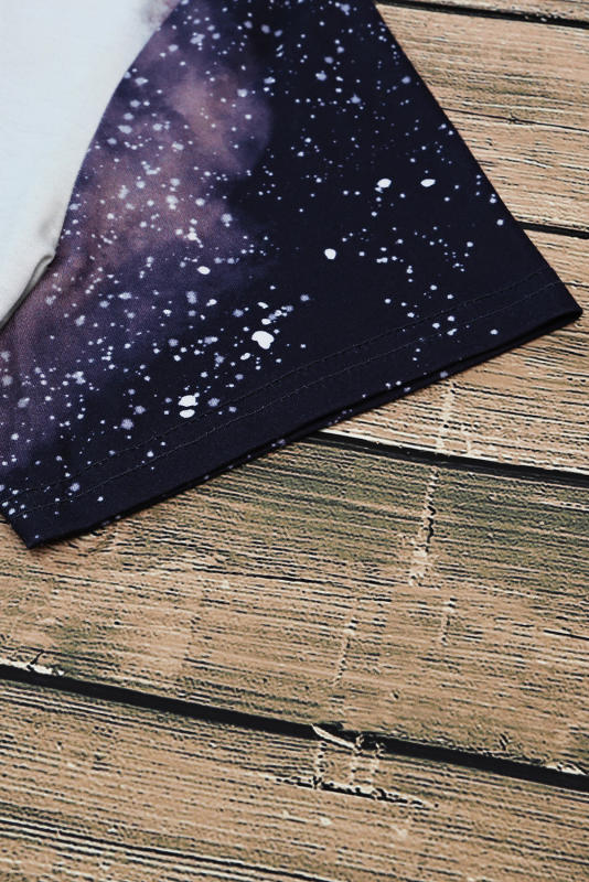 Black Tie Dye Bleached Print Short Sleeve Crewneck Top LC25220646-2