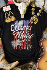 Black Country Music American Flag Print Short Sleeve T Shirt LC25220380-2