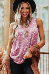 Pink Leopard V Neck Tank Top LC2567795-10
