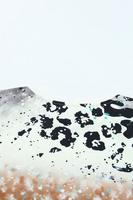 Sky Blue Leopard Tie-dye Bleached T-shirt LC25219912-4