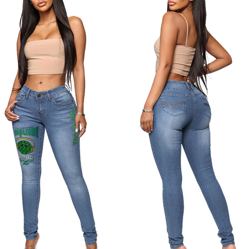 Fashion Print Skinny Jeans in Sky Blue TQV510004-30