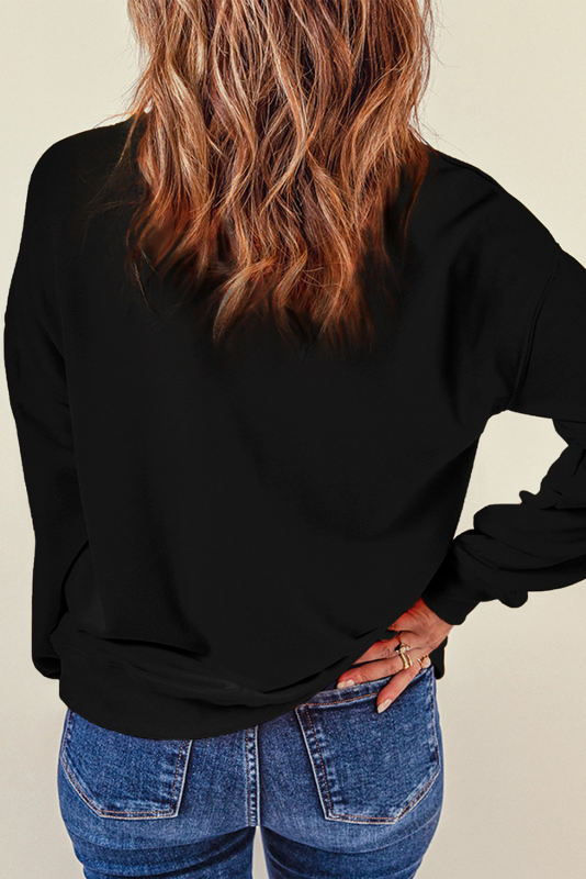 Black Plain Crew Neck Pullover Sweatshirt