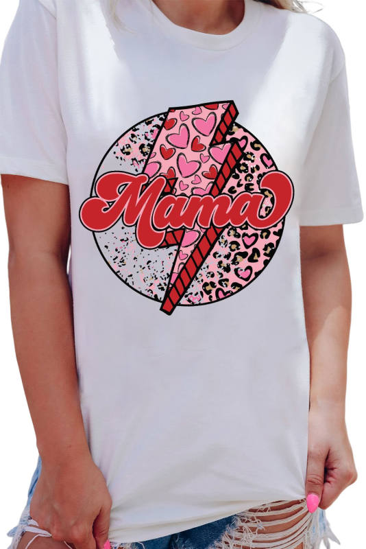 White MAMA Heart Leopard Lightning Print Graphic Tee LC25220381-1
