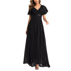Black V Neck High Waist Swing Bridesmaid Dress TQK311075-2