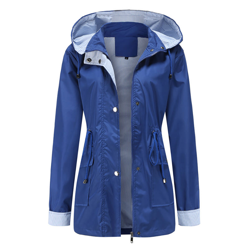 Blue Hooded Detachable Windproof Plus Size Windbreaker TQK280123-5