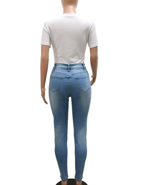 Fashion Print Skinny Jeans in Sky Blue TQV510004-30