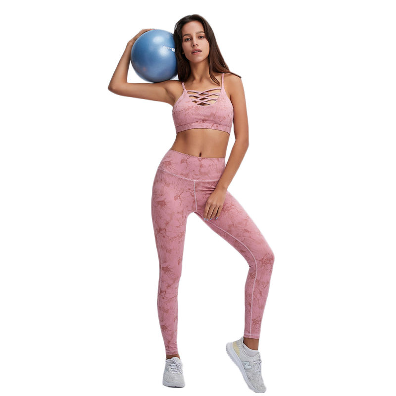 Pink Tie Dye Print Front Criss Cross Bra with Pant Set TQK710272-10