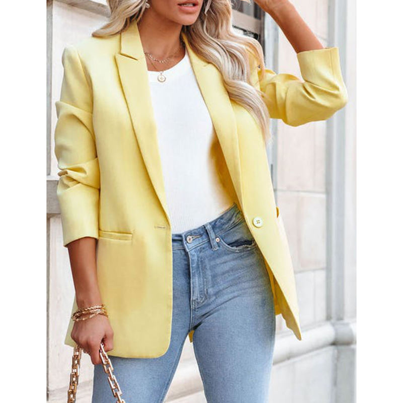 Yellow Candy Button Lapel Collar Long Sleeve Blazer TQK260052-7