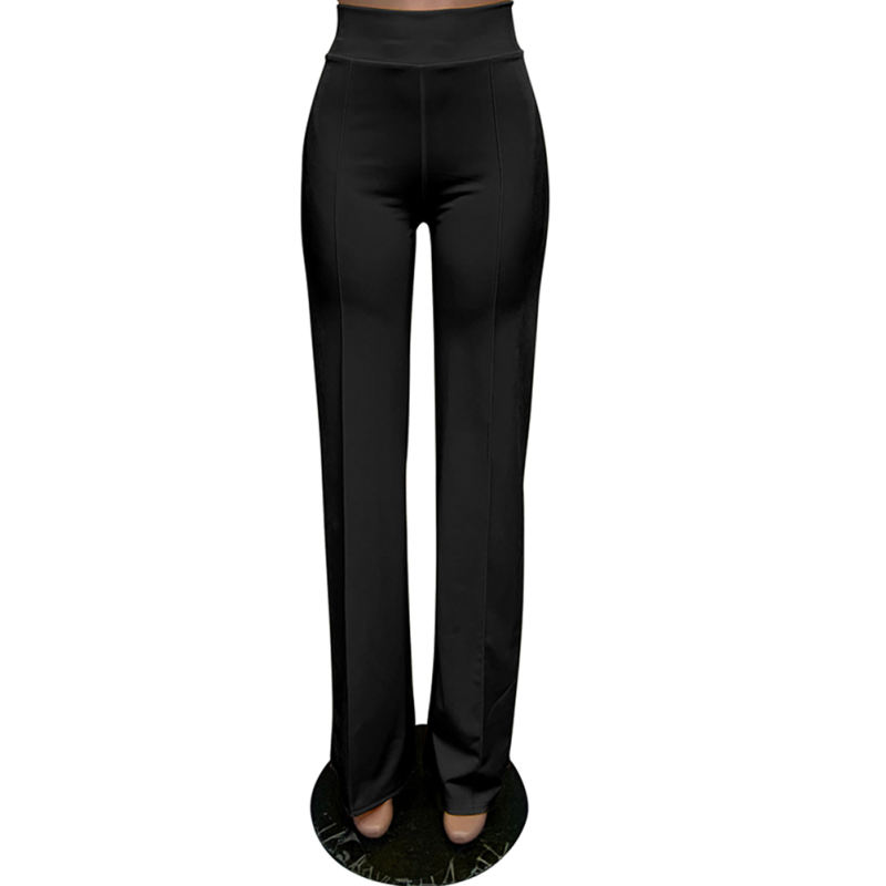 Solid Black Back Zipper Straight Leg Pants TQV510001-2
