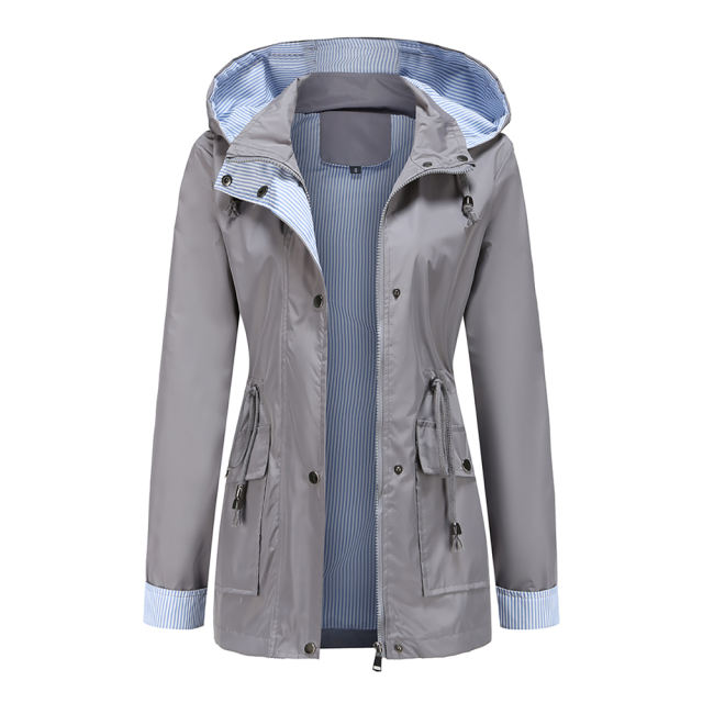 Gray Hooded Detachable Windproof Plus Size Windbreaker TQK280123-11