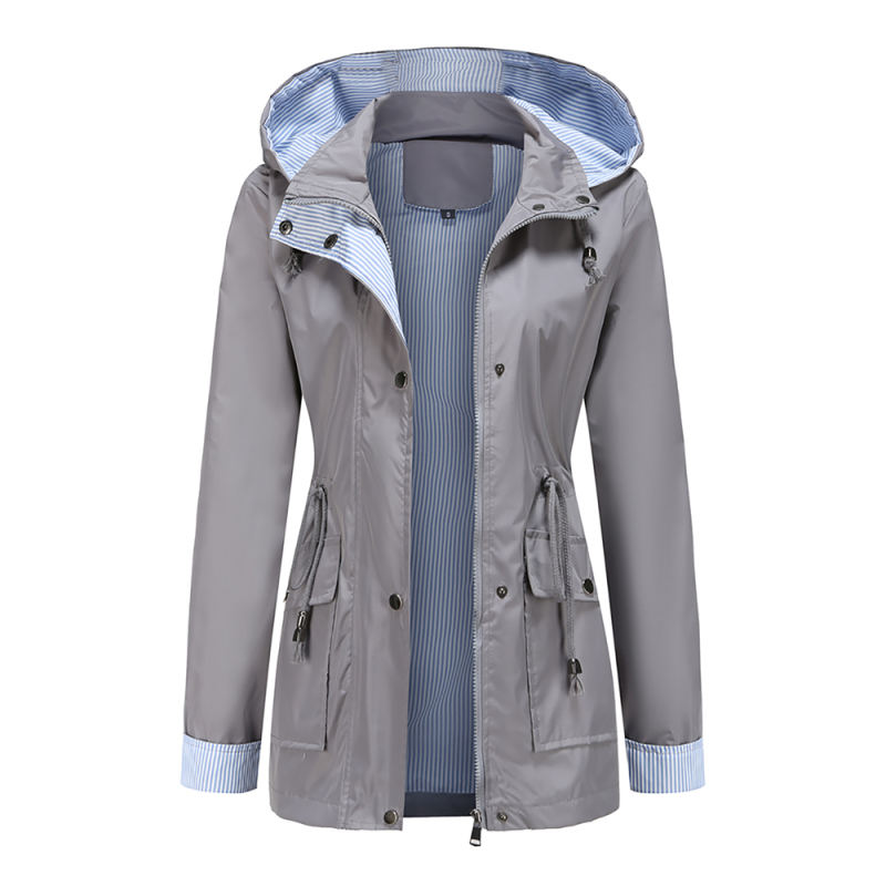 Gray Hooded Detachable Windproof Plus Size Windbreaker TQK280123-11