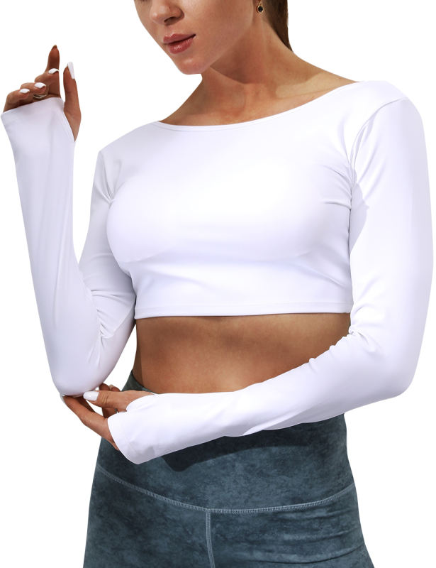 White Double-side Wear Long Sleeve Yoga Top TQE10100-1