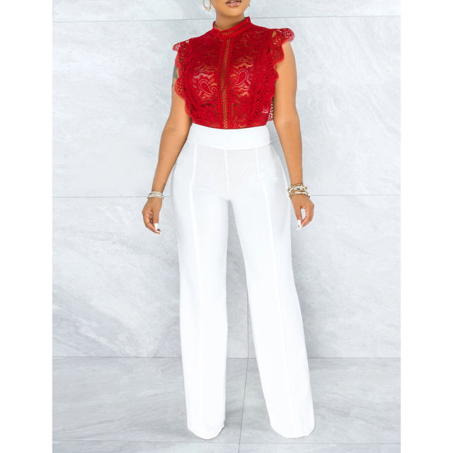 Solid White Back Zipper Straight Leg Pants TQV510001-1