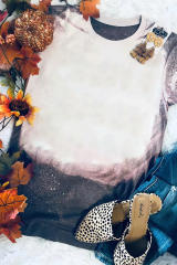 Black Tie Dye Bleached Print Short Sleeve Crewneck Top LC25220646-2