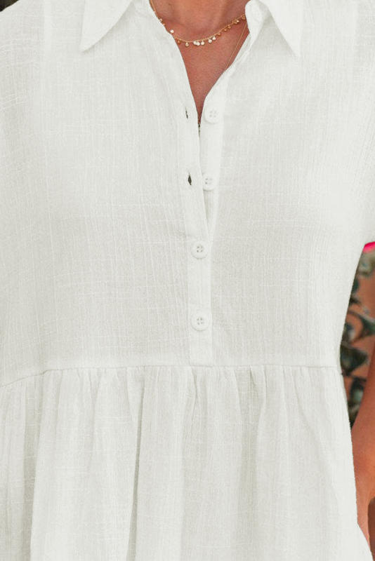 White Pocketed Buttons Babydoll Shirt Dress LC619828-1