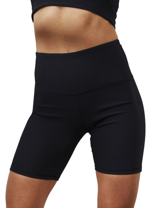 Black 1/2 Length Breathable High Waist Yoga Shorts TQE10108-2