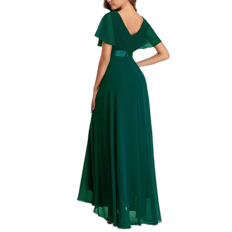 Green V Neck High Waist Swing Bridesmaid Dress TQK311075-9